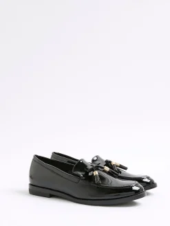 River Island Black Patent Tassel Loafers Online