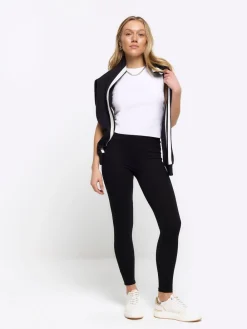 River Island Black Petite 3 Pack High Waisted 100% Cotton Leggings Sale