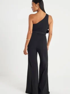 River Island Black Petite 3D Trim One Shoulder Jumpsuit New