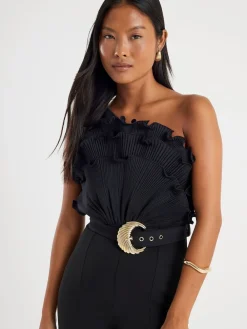 River Island Black Petite 3D Trim One Shoulder Jumpsuit New