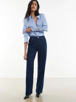 River Island Blue High Rise Relaxed Straight Jeans