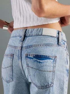 River Island Blue Relaxed Straight Raw Hem Leg Jeans Online