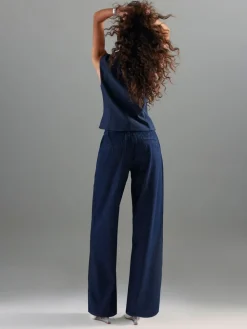 River Island Blue Wide Leg Tie Front Jeans Outlet