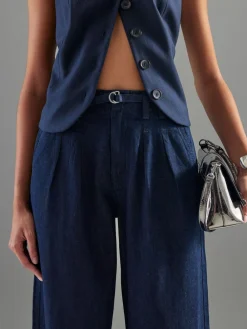 River Island Blue Wide Leg Tie Front Jeans Outlet