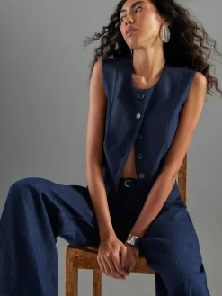 River Island Blue Wide Leg Tie Front Jeans Outlet