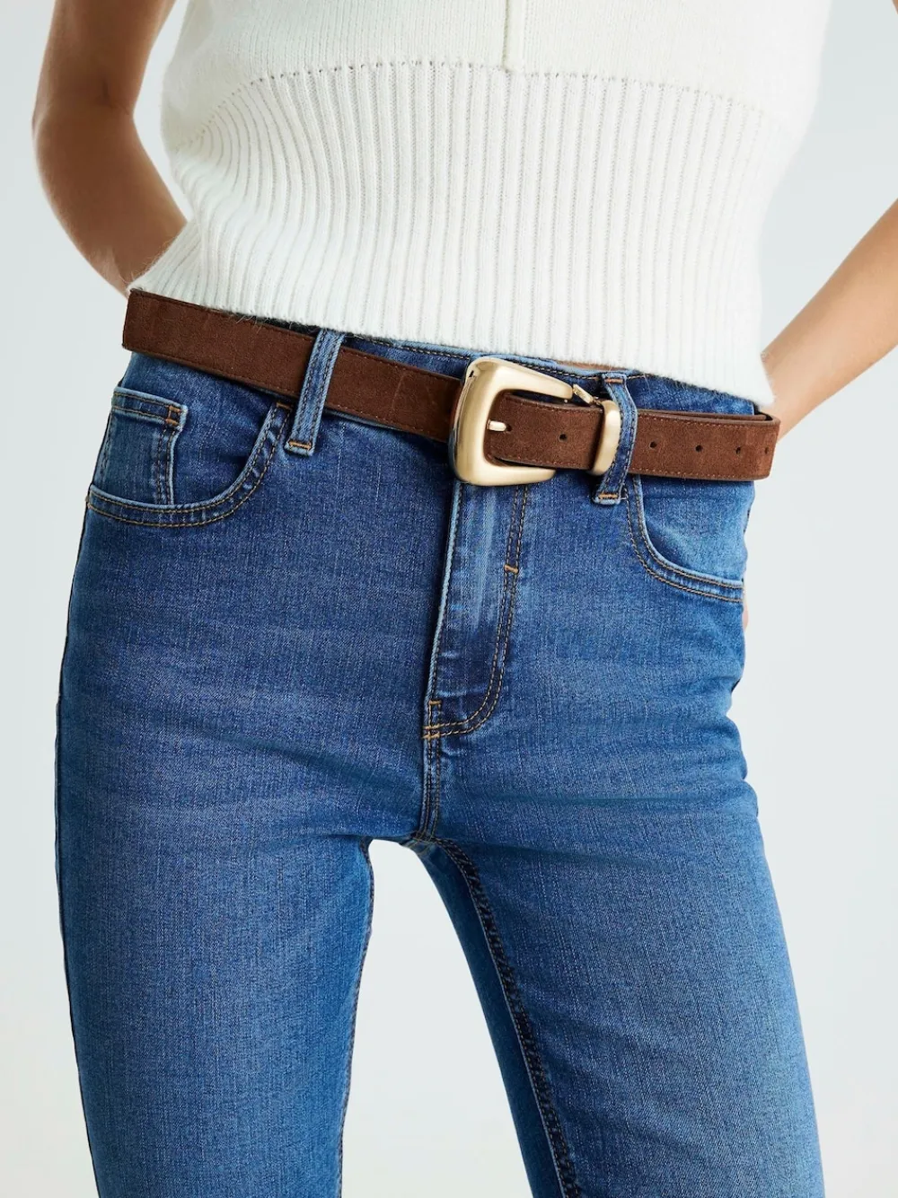 River Island Brown Bubble Buckle Suede Belt Outlet