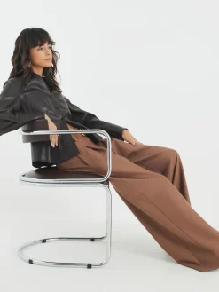 River Island Brown Easy Belted Wide Leg Trousers New