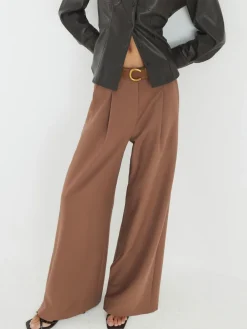 River Island Brown Easy Belted Wide Leg Trousers New