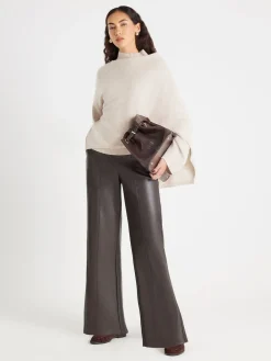 River Island Brown Faux Leather Wide Leg Trousers Outlet