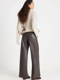 River Island Brown Faux Leather Wide Leg Trousers Outlet
