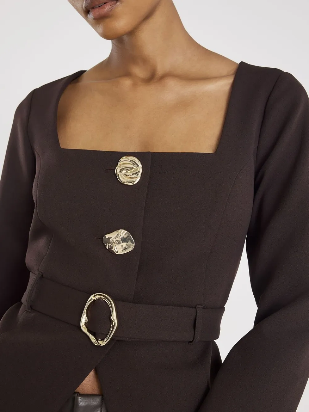 River Island Brown Long Sleeve Square Neck Belted Blazer Sale