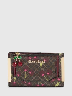 River Island Brown Monogram Cherry Print Purse Hot