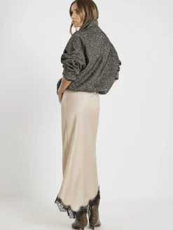 River Island Brown Satin Skirt With Lace Best