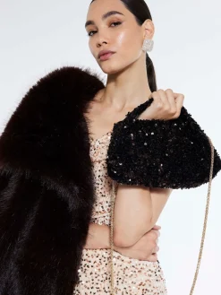 River Island Brown Sequin Grab Clutch Discount