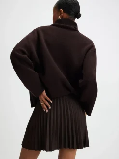 River Island Brown Suedette Button Pleated Mini Skirt Clearance