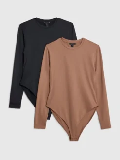 River Island Brown/Black Long Sleeve Crew Neck Bodysuits 2 Pack Hot