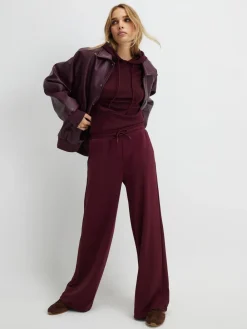 River Island Burgundy Premium High Waisted Wide Leg Joggers New