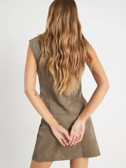 River Island Green Faux Leather Hammered Mini Skirt Discount