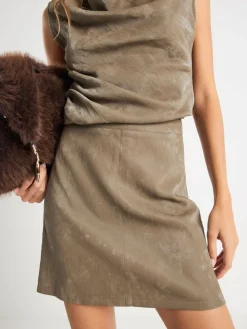 River Island Green Faux Leather Hammered Mini Skirt Discount