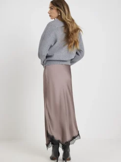 River Island Grey Satin Skirt With Lace Best