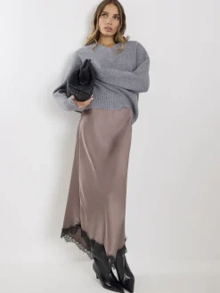 River Island Grey Satin Skirt With Lace Best