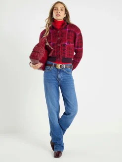 River Island Red Knitted Check Bomber Jacket