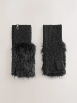 Rockett St George Black Faux Fur Handwarmers Gloves Discount