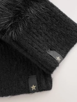 Rockett St George Black Faux Fur Handwarmers Gloves Discount