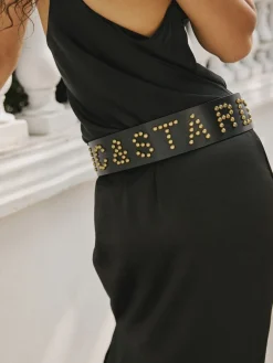 Rockett St George Black Leather Magic and Star Dust Chunky Studded Belt Discount