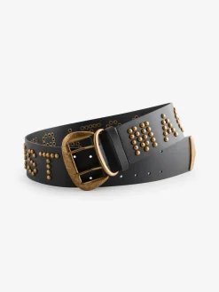 Rockett St George Black Leather Magic and Star Dust Chunky Studded Belt Discount