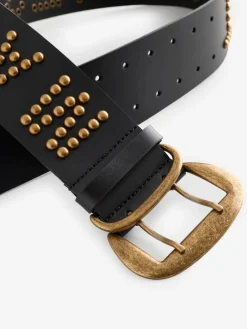 Rockett St George Black Leather Magic and Star Dust Chunky Studded Belt Discount
