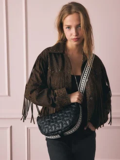 Rockett St George Black Quilted Cross-Body Bag with Star Strap Discount