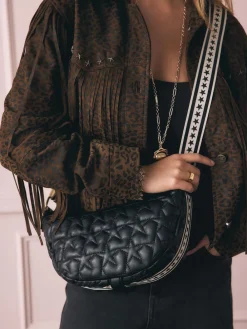 Rockett St George Black Quilted Cross-Body Bag with Star Strap Discount