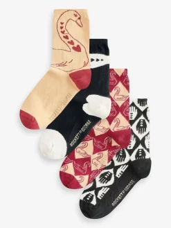 Rockett St George Black/Red 4 Pack Swan Socks Clearance