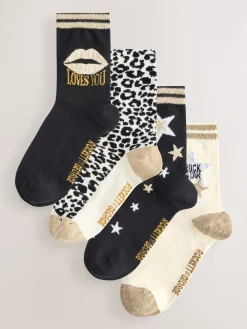 Rockett St George Monochrome Animal Print 4 Pack Ankle Socks Discount