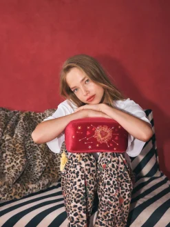 Rockett St George Red Velvet Embellished Fold Out Wash Bag Hot