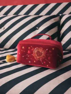 Rockett St George Red Velvet Embellished Fold Out Wash Bag Hot