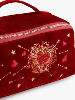 Rockett St George Red Velvet Embellished Fold Out Wash Bag Hot