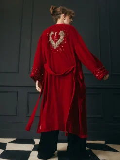 Rockett St George Red Velvet and Beaded Heart Robe Discount