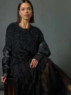 Roman Black Elasticated Mesh Layered Skirt Best