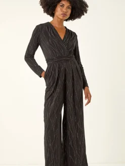 Roman Black Embellished Wide Leg Stretch Jumpsuit Discount