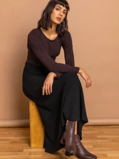 Roman Knitted Midi Stretch Skirt Black Outlet