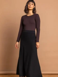 Roman Knitted Midi Stretch Skirt Black Outlet