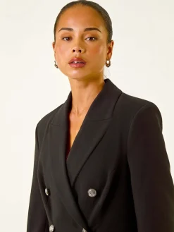 Roman Black Petite Military Stretch Blazer Hot