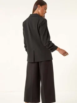 Roman Petite Ruched Buttoned Blazer Black Best