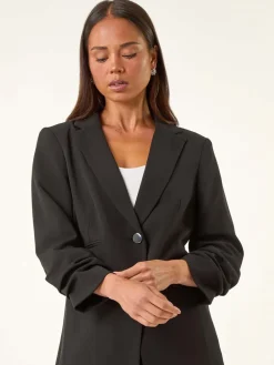 Roman Petite Ruched Buttoned Blazer Black Best
