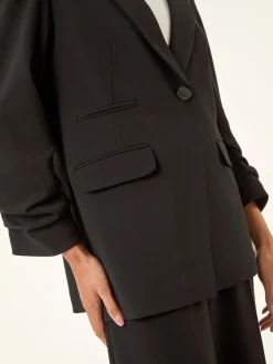 Roman Petite Ruched Buttoned Blazer Black Best