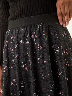 Roman Black Printed Lace Overlay Skirt Hot