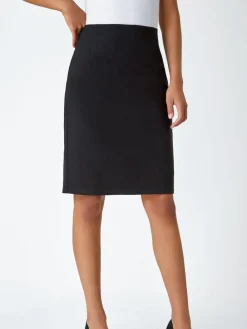 Roman Black Pull On Stretch Elastic Waist Pencil Skirt Best