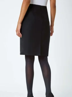 Roman Black Pull On Stretch Elastic Waist Pencil Skirt Best